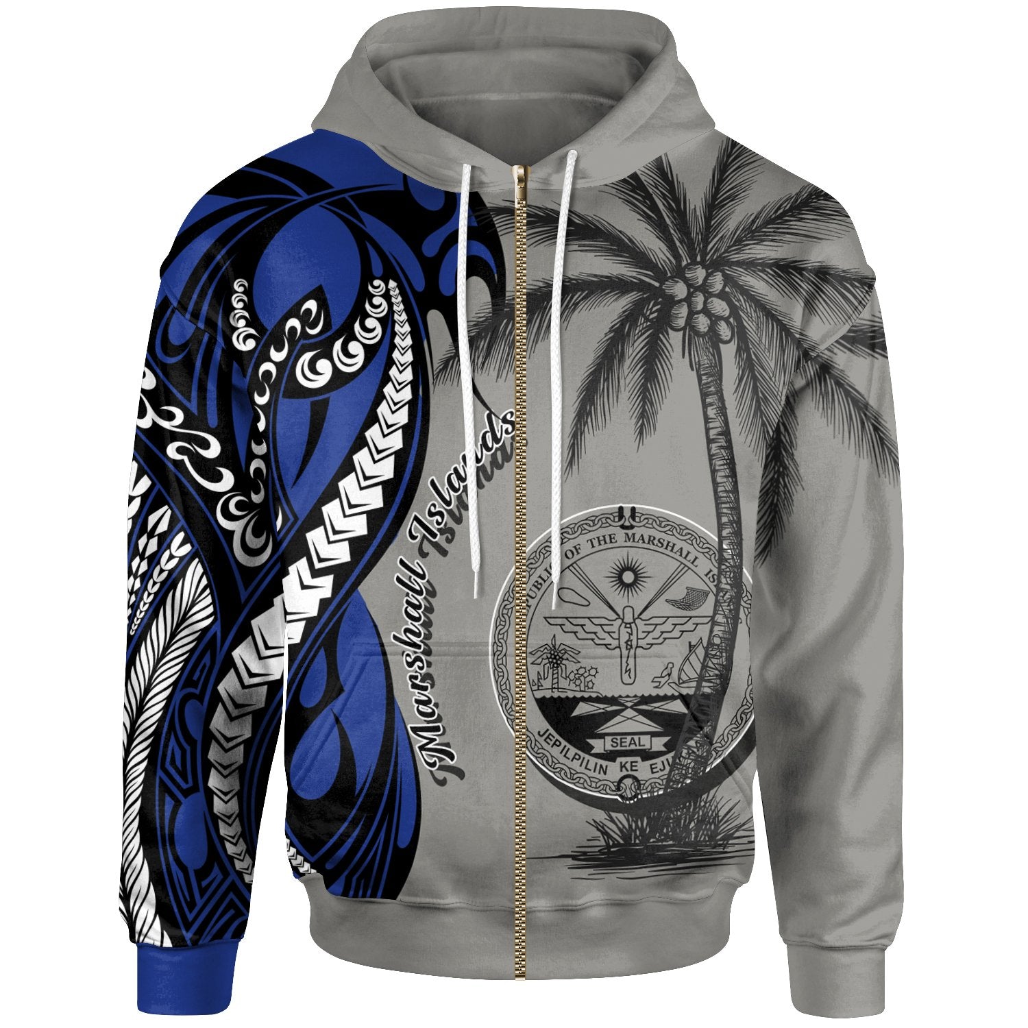 Marshall Islands Zip up Hoodie Classical Coconut Tree Unisex Gray - Polynesian Pride