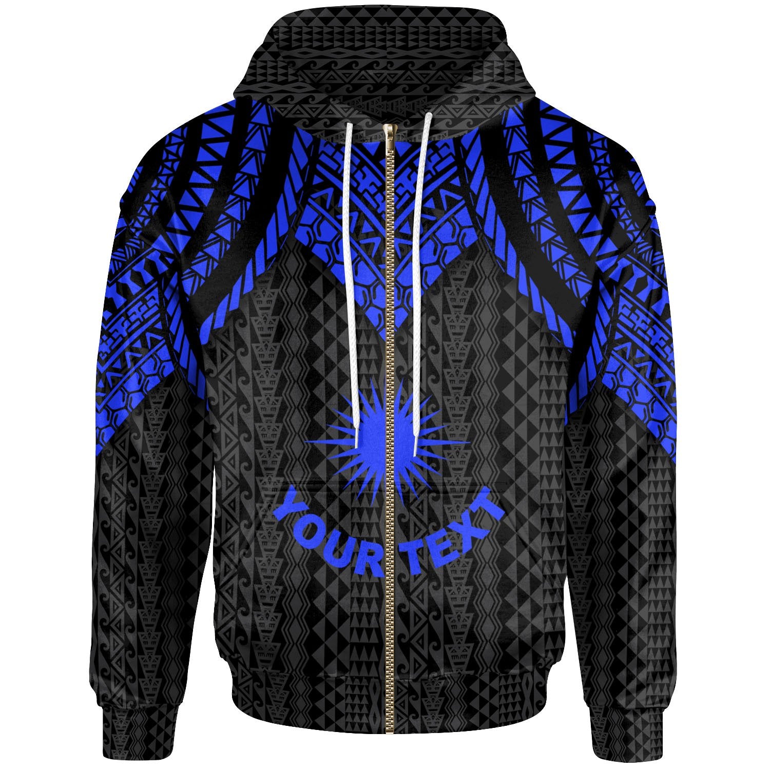 Marshall Islands Custom Zip up Hoodie Polynesian Armor Style Blue Unisex Blue - Polynesian Pride