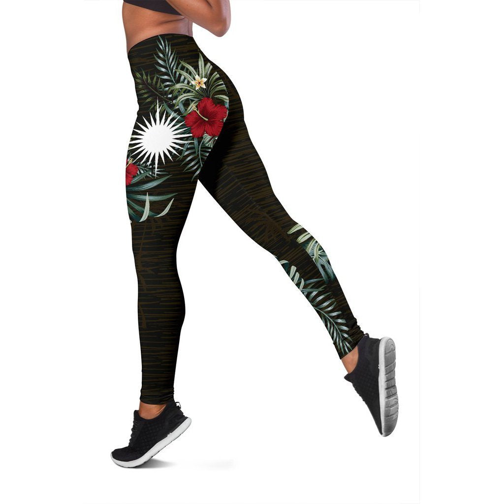 Marshall Islands Hibiscus Leggings A7 Black - Polynesian Pride