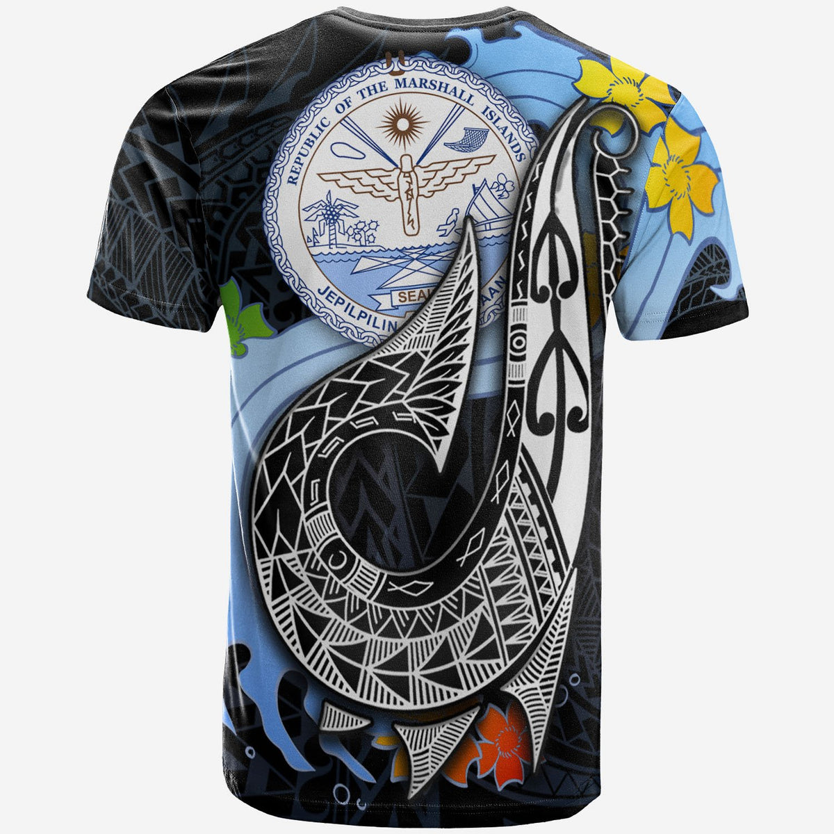 Marshall islands Custom T Shirt Fish Hooks And Wave - Polynesian Pride