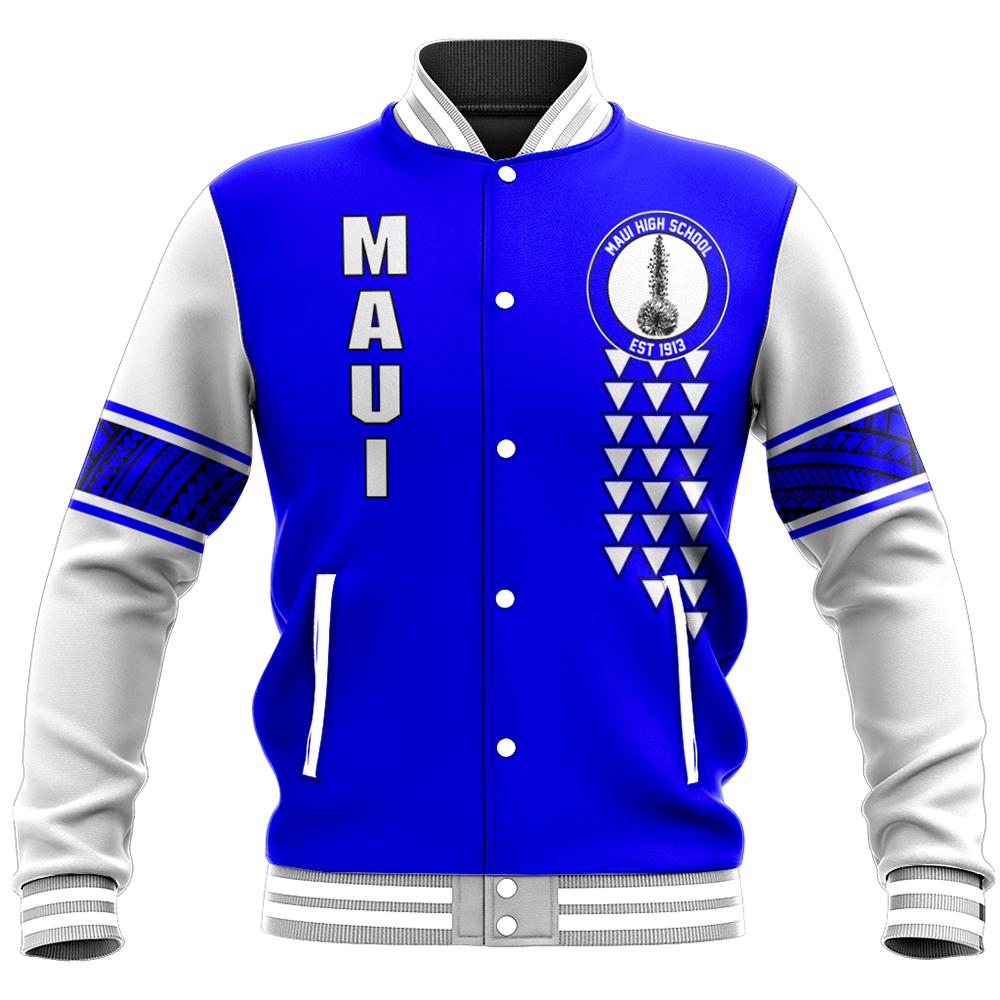 (Personalized) Hawaii Baseball Jacket - Maui High Custom Your Class Baseball Jacket - AH Unisex Blue - Polynesian Pride