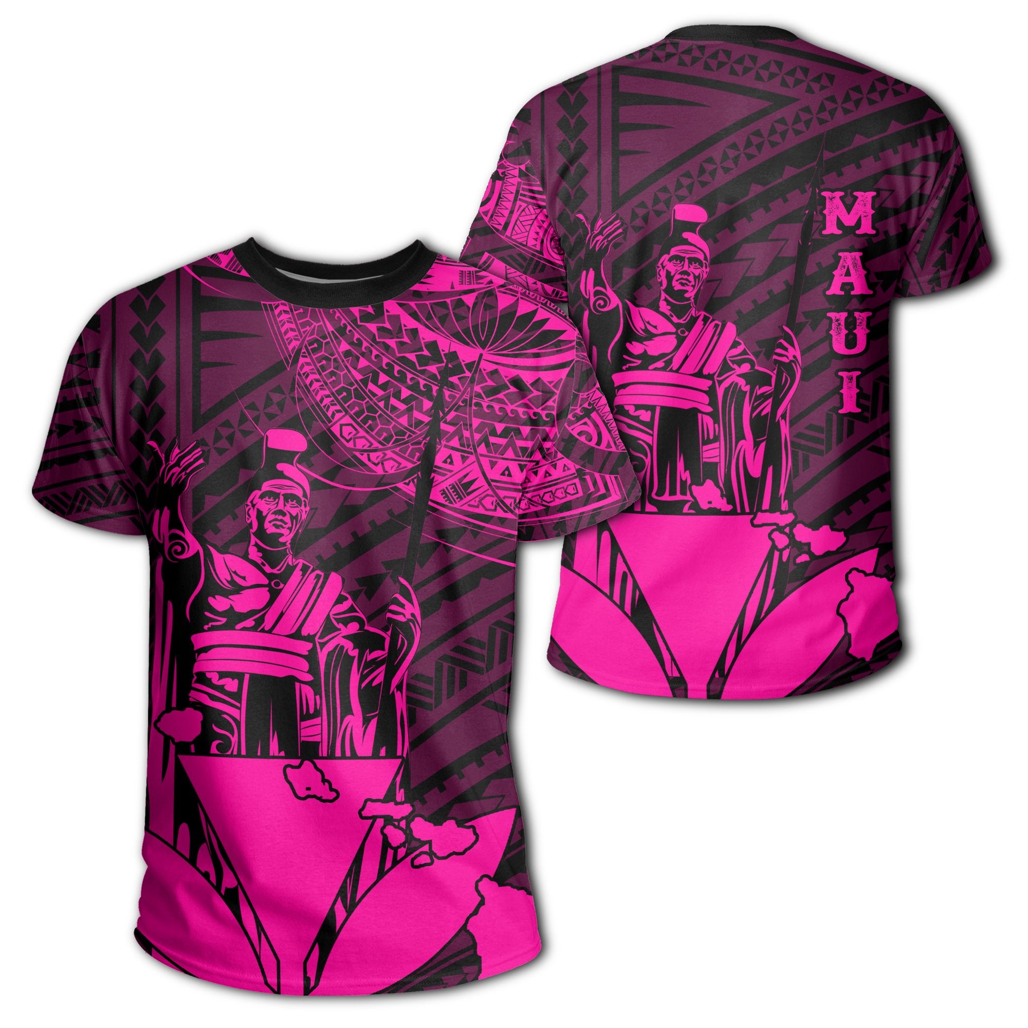 Hawaiian King Kanaka Map Polynesian Maui T Shirt Pink Hala Style Unisex Pink - Polynesian Pride