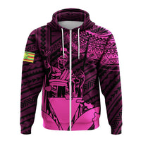 Hawaiian King Kanaka Map Polynesian Maui Hoodie Zip Pink Hala Style - Polynesian Pride