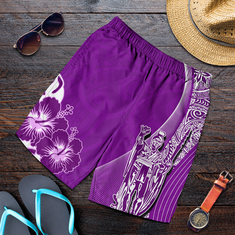 Hawaiian King Kamehameha Men Shorts Vibe Purple Style LT6 Purple - Polynesian Pride