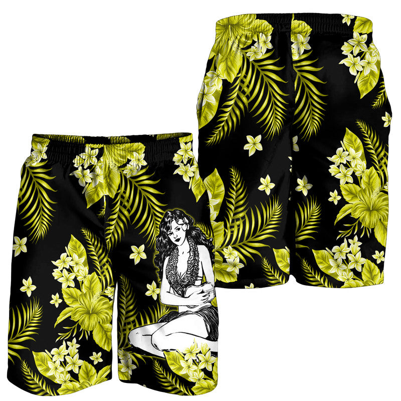 Hawaii Summer Colorful Hula Girl Men Shorts Yellow LT6 Yellow - Polynesian Pride