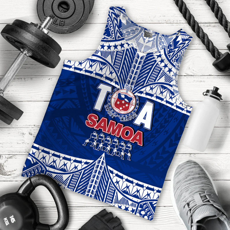 Toa Samoa Rugby Men Tank Top Siva Tau LT6 Blue - Polynesian Pride