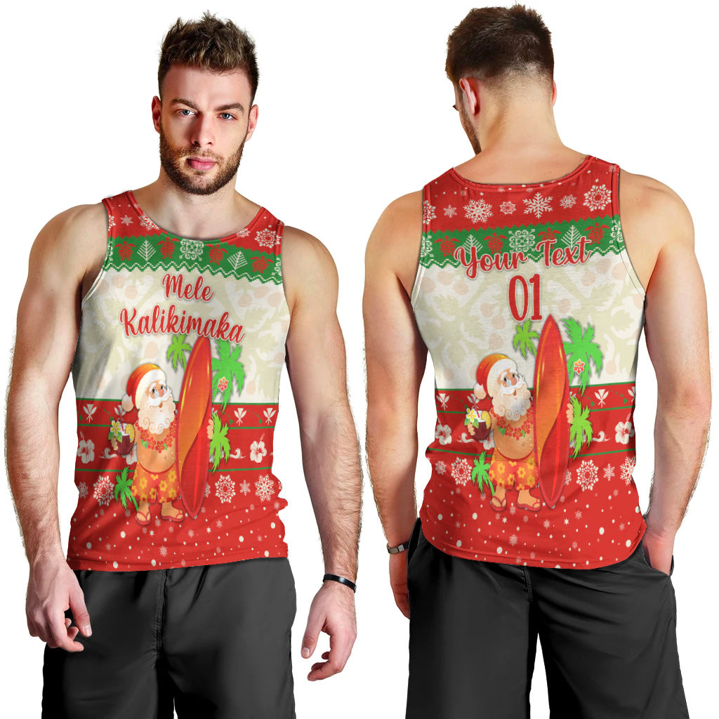 (Custom Personalised) Hawaii Christmas Men Tank Top Santa Claus Surfing Simple Style - Beige Red LT8 - Polynesian Pride