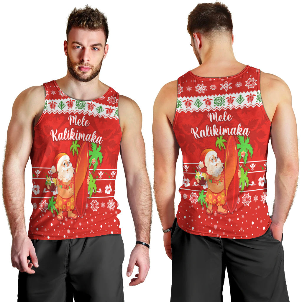 Hawaii Christmas Men Tank Top Santa Claus Surfing Simple Style - Red LT8 - Polynesian Pride