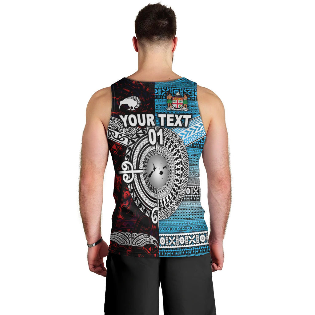 (Custom Personalised) New Zealand Maori Aotearoa Fiji Tapa Together Men Tank Top - Red, Custom Text And Number LT8 - Polynesian Pride