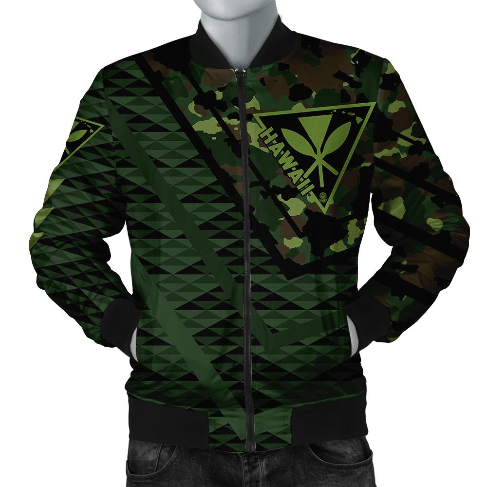 Hawaii Army Niho Mano Bomber Jacket - Camo Map - AH Green Unisex - Polynesian Pride