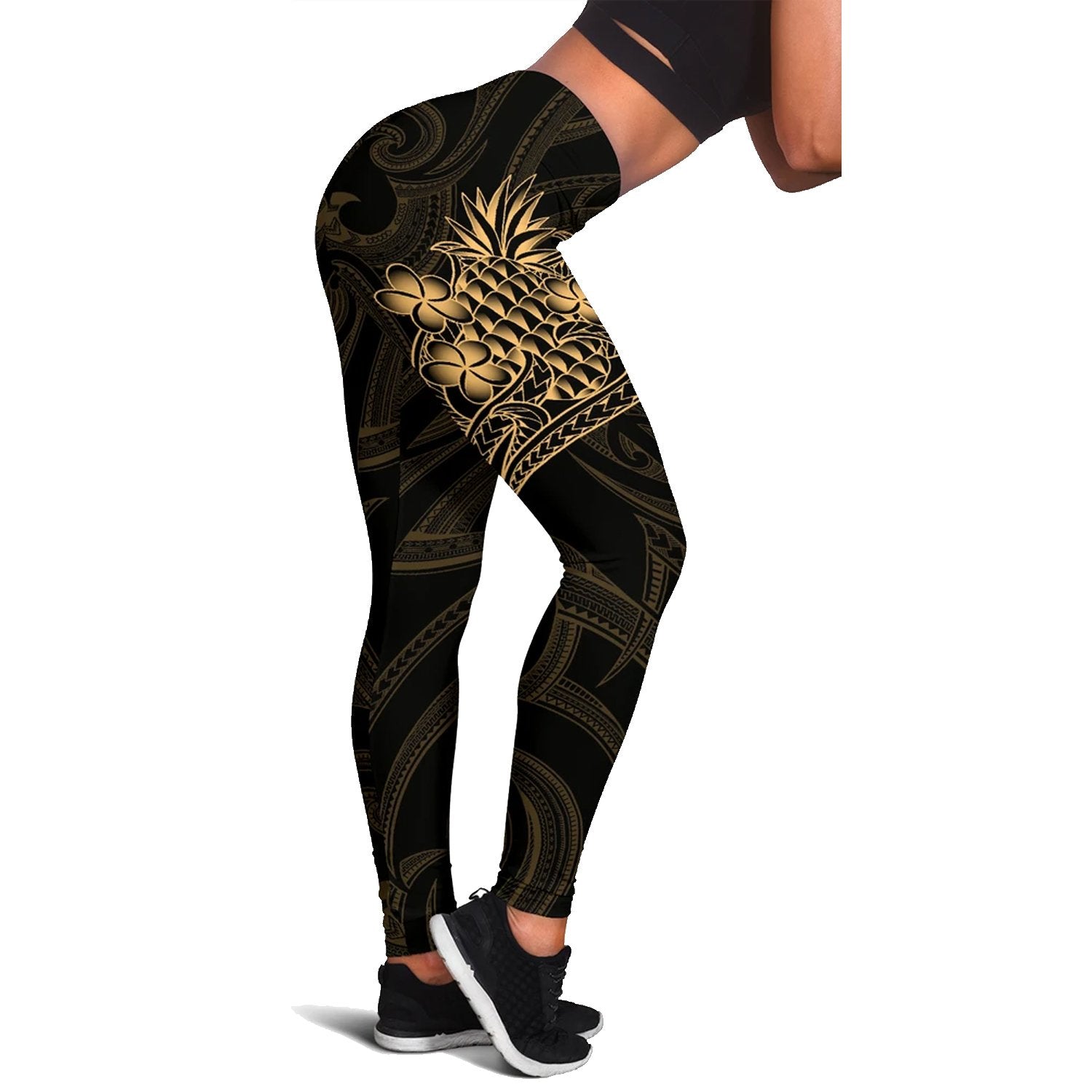 Polynesian Women's Leggings - Gold Pineapple Black - Polynesian Pride