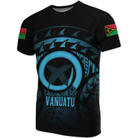 Vanuatu T Shirt Vanuatuan FLag Turtle Hibiscus (Blue) Unisex Blue - Polynesian Pride