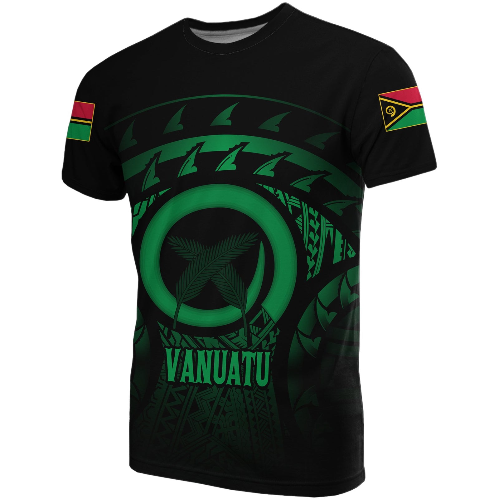 Vanuatu T Shirt Vanuatuan FLag Turtle Hibiscus (Green) Unisex Green - Polynesian Pride