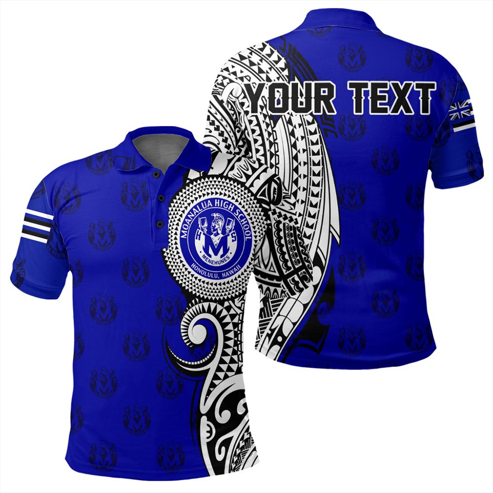 Custom Hawaii Polo Shirt Moanalua High Tribal Kakau Polo Shirt Unisex Blue - Polynesian Pride