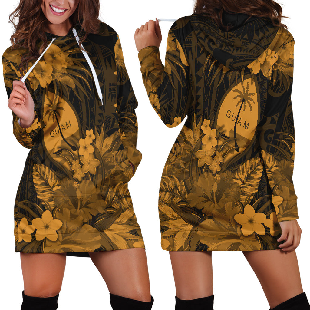 Guam Polynesian Hoodie Dress Tropical Flowers - Tan LT8 - Polynesian Pride