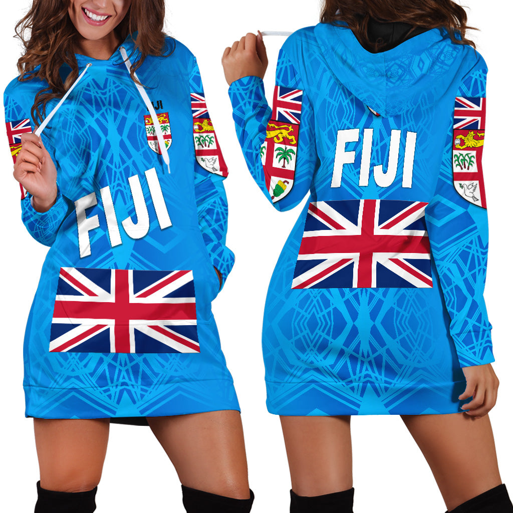 Fiji Day Hoodie Dress Flag Vibes LT8 Blue - Polynesian Pride