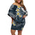 Hawaii Kanaka Turtle Off Shoulder Short Dress Style No.1 LT6 Women Blue - Polynesian Pride