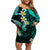 Hawaii Kanaka Turtle Off Shoulder Short Dress Style No.4 LT6 Women Green - Polynesian Pride