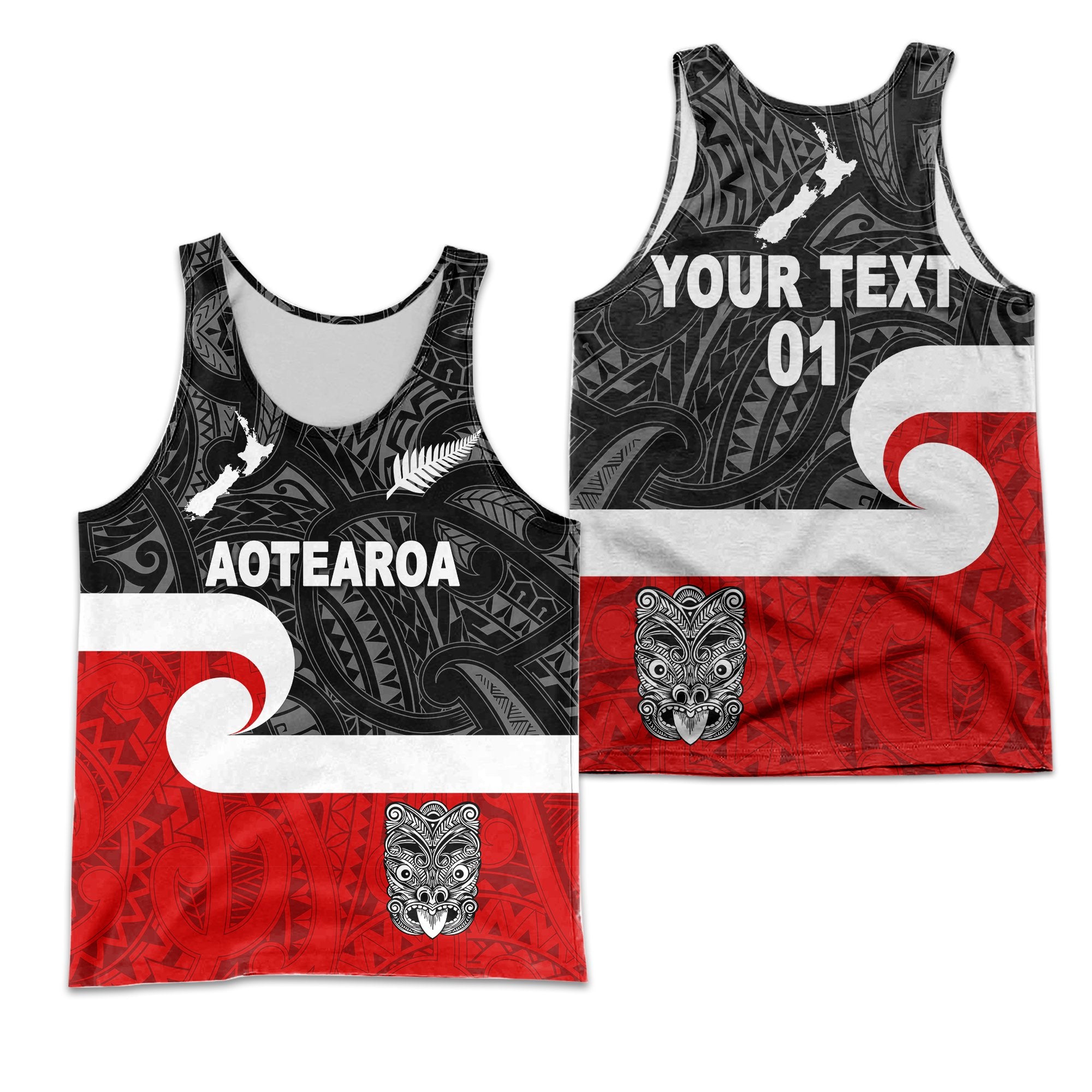 (Custom Personalised) Maori Aotearoa Haka Men Tank Top New Zealand Simple, Custom Text And Number LT8 Black - Polynesian Pride