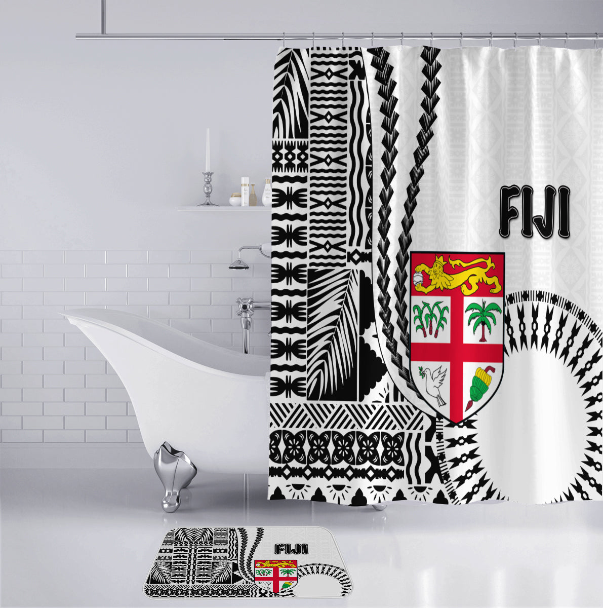 Fiji Bathroom Set Masi Tapa Patterns White Style LT6 - Polynesian Pride