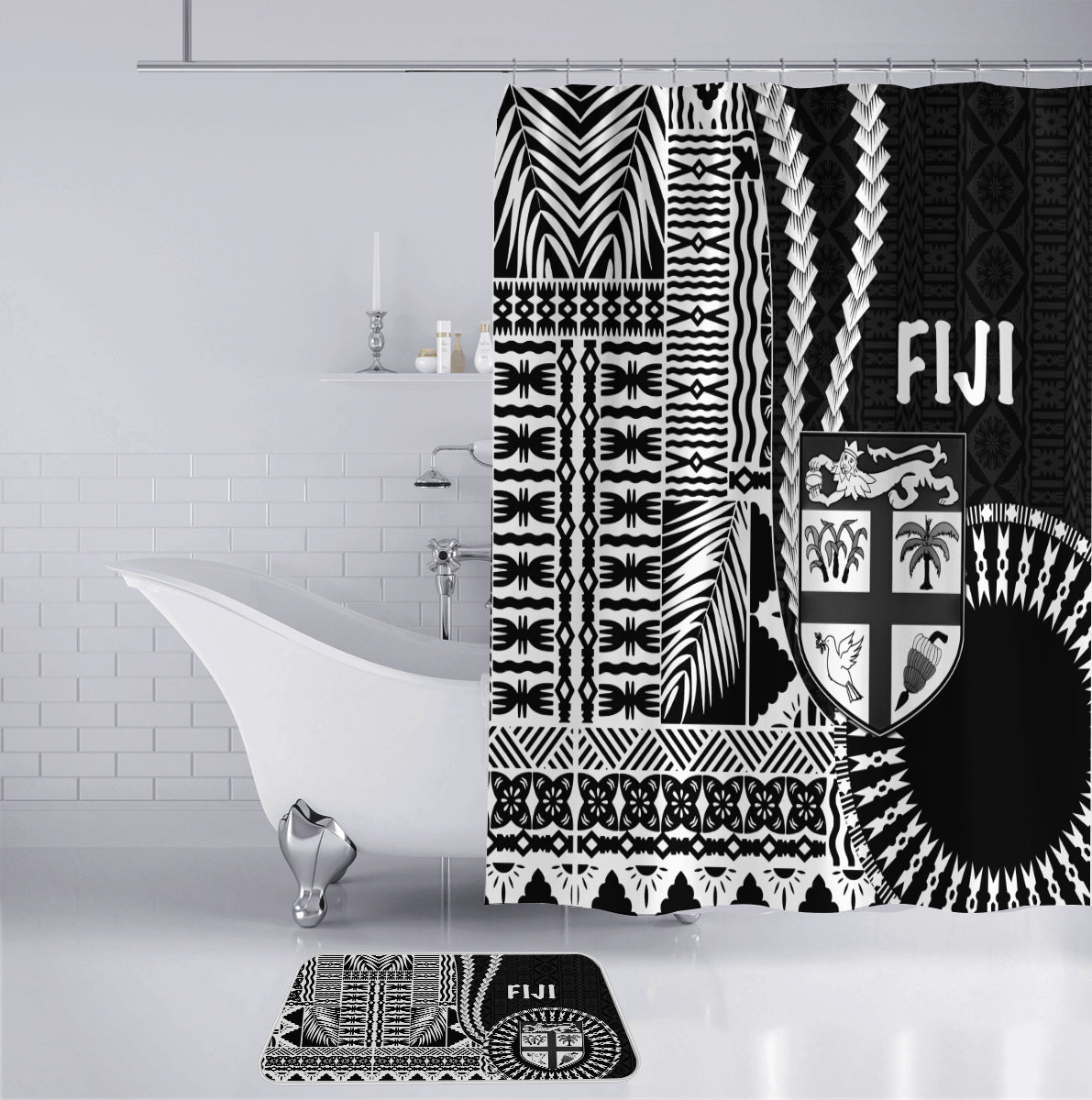 Fiji Bathroom Set Masi Tapa Patterns Black Style LT6 Black - Polynesian Pride