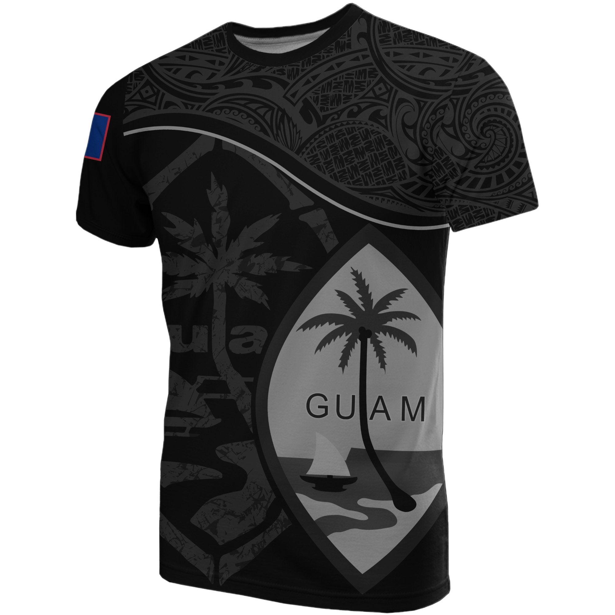 Guam T Shirt Guam Flag Black A02 Unisex Black - Polynesian Pride