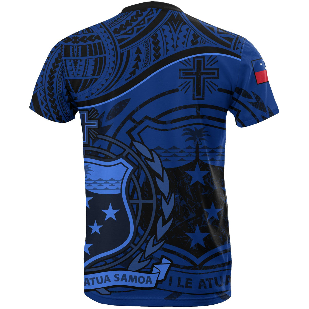 Samoa T Shirt Samoan Flag Coat of Arms Dark Blue A02 - Polynesian Pride