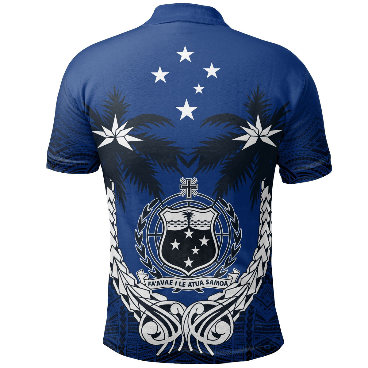 Samoa Polo Shirt Samoan Coat Of Arms Coconut Tree (Blue) A02 - Polynesian Pride