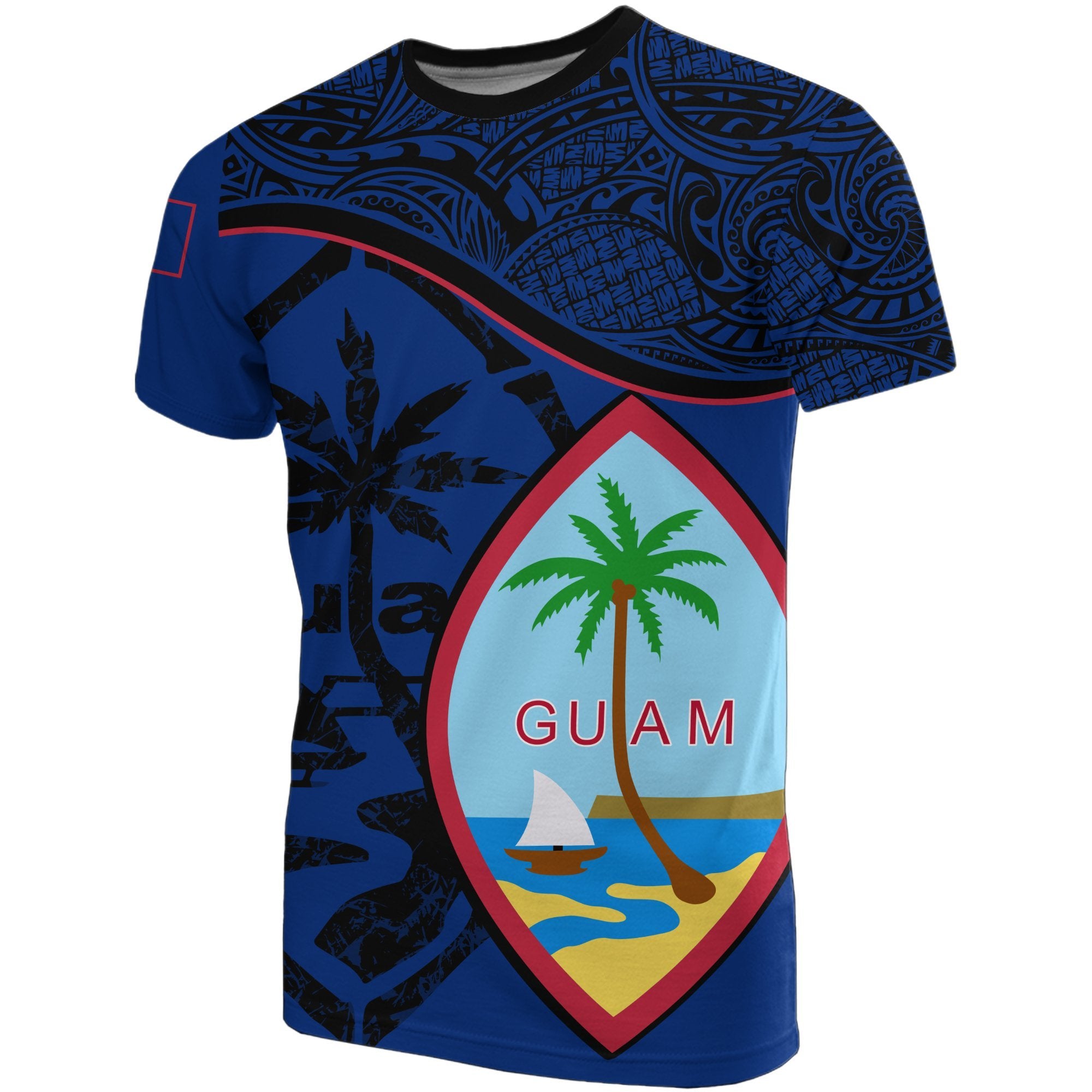 Guam T Shirt Guam Flag Blue A02 Unisex Dark Blue - Polynesian Pride