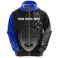New Zealand Maori Ta Moko Zip Hoodie Unisex Black - Polynesian Pride
