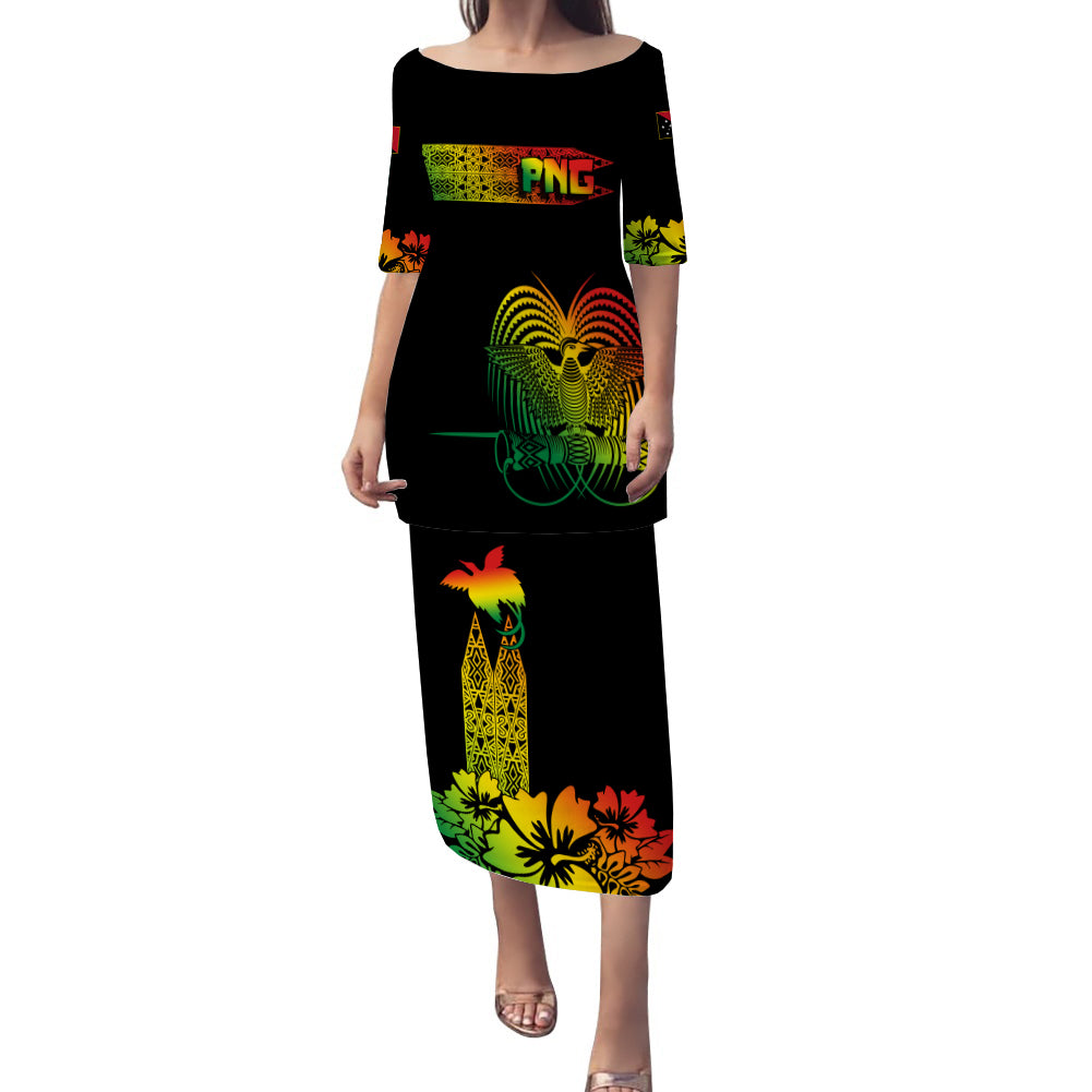 PNG Hibiscus Tribal Pattern Puletasi Dress Motuan Reggae Color LT7 Women Reggae - Polynesian Pride