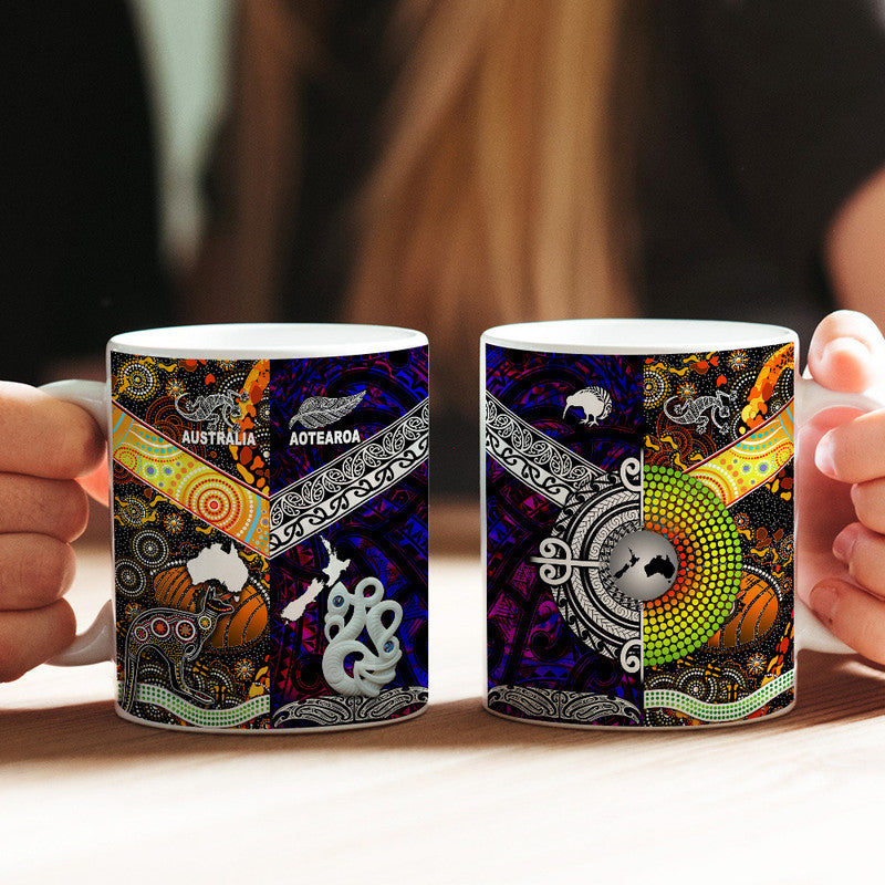 New Zealand Maori Aotearoa And Australia Aboriginal Mug Together - Purple LT8 One Size 11oz size Purple - Polynesian Pride