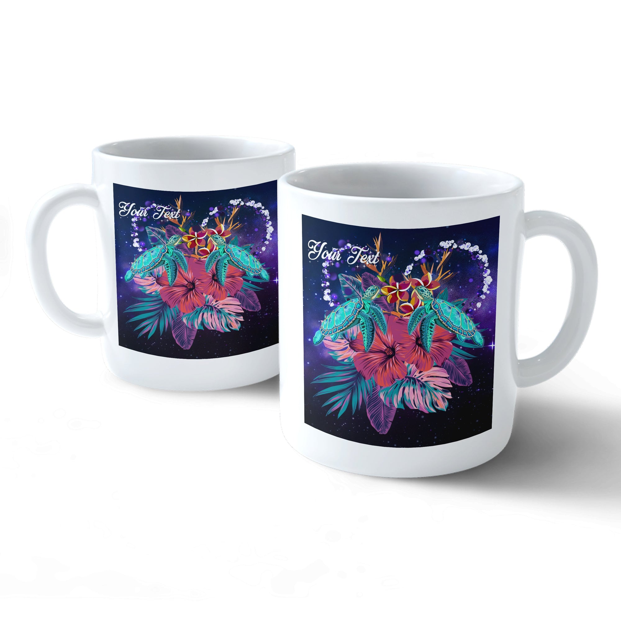 (Personalized) Hawaii Couple Turtle Hibiscus Tropical Mug - Huxley Style - AH Mug 11oz White - Polynesian Pride