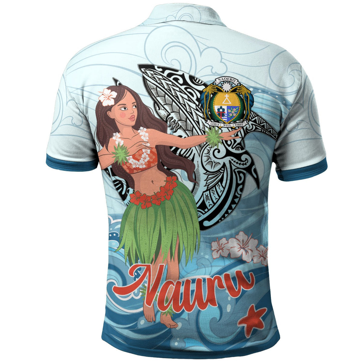 Nauru Polo Shirt Polynesian Girls With Shark - Polynesian Pride
