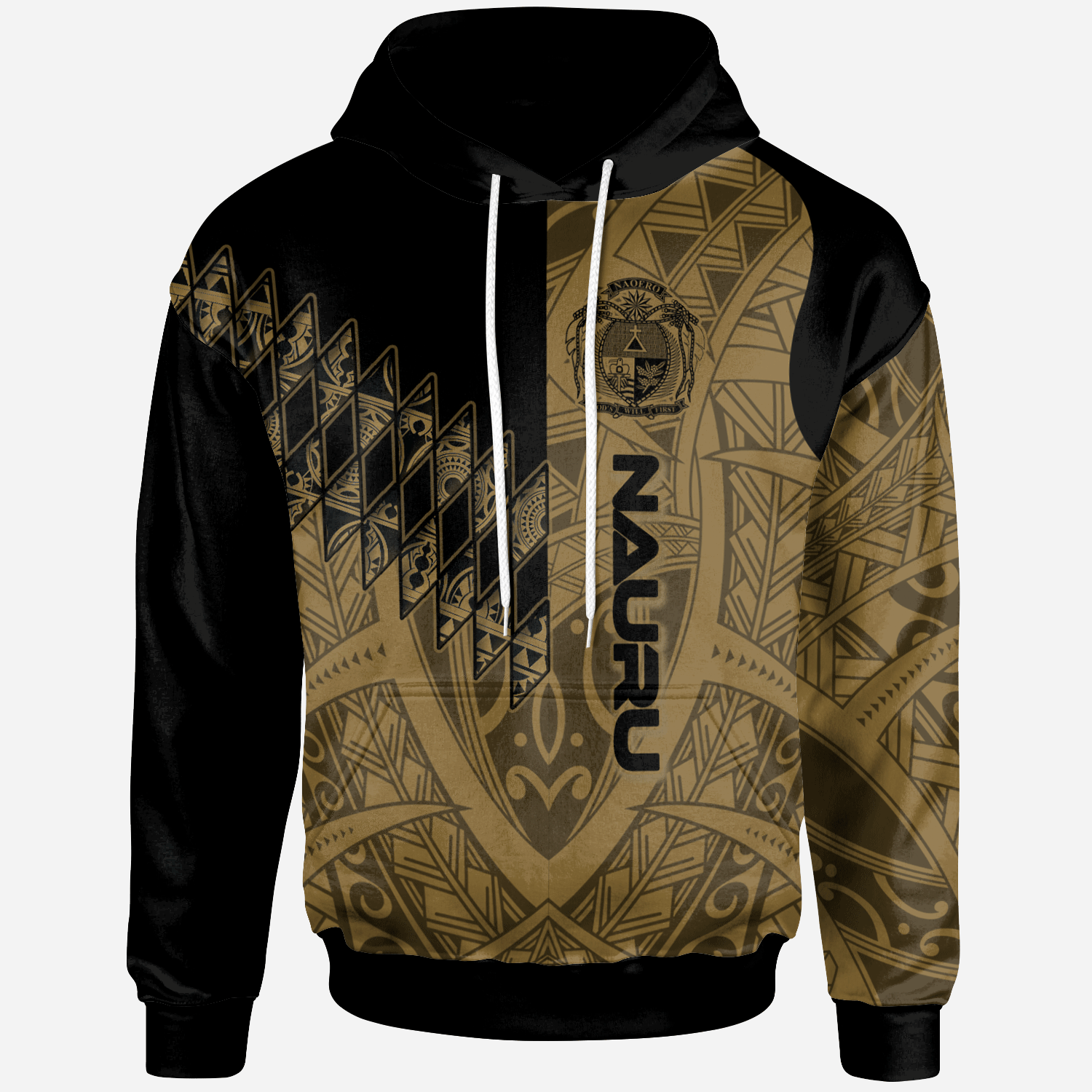 Nauru Hoodie Gold Color Symmetry Style Unisex Black - Polynesian Pride