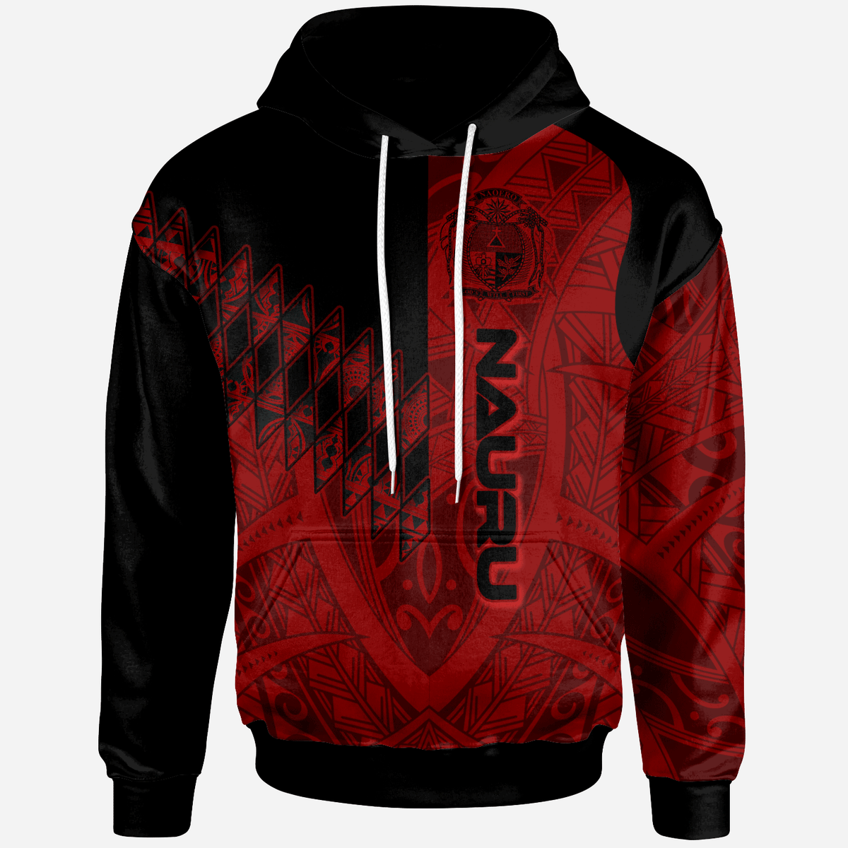 Nauru Hoodie Red Color Symmetry Style Unisex Black - Polynesian Pride