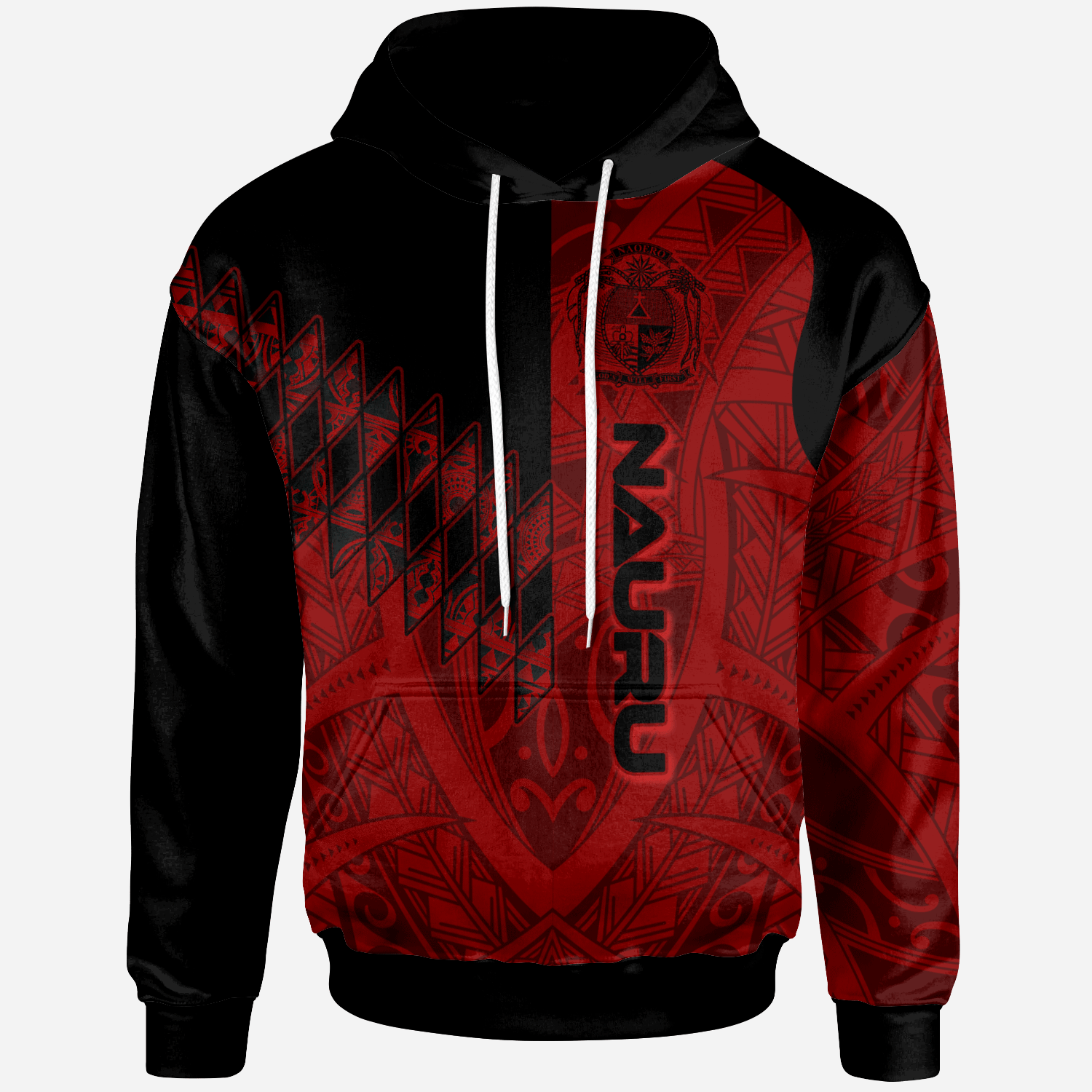 Nauru Hoodie Red Color Symmetry Style Unisex Black - Polynesian Pride