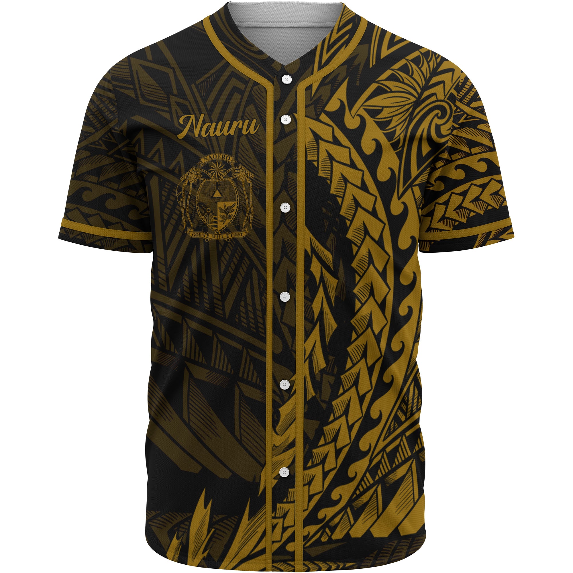 Nauru Baseball Shirt - Wings Style Unisex Gold - Polynesian Pride