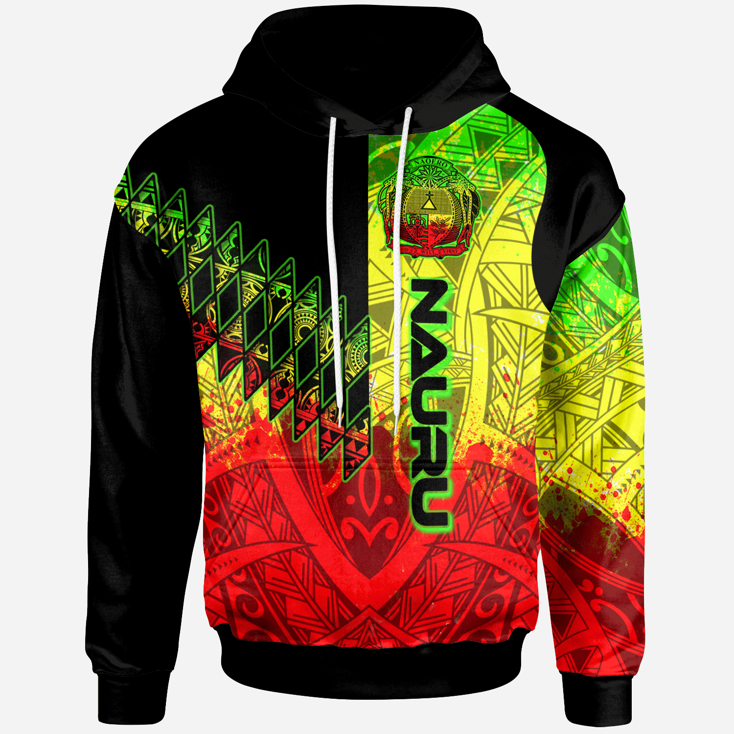 Nauru Hoodie Reggage Color Symmetry Style Unisex Black - Polynesian Pride