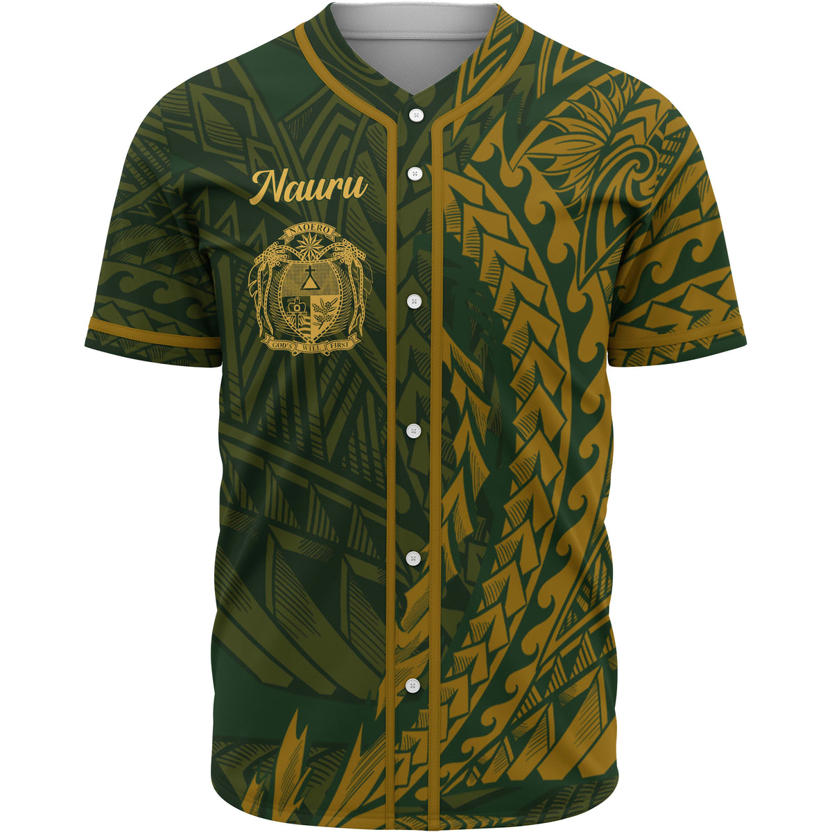 Nauru Baseball Shirt - Green Wings Style Unisex Gold - Polynesian Pride
