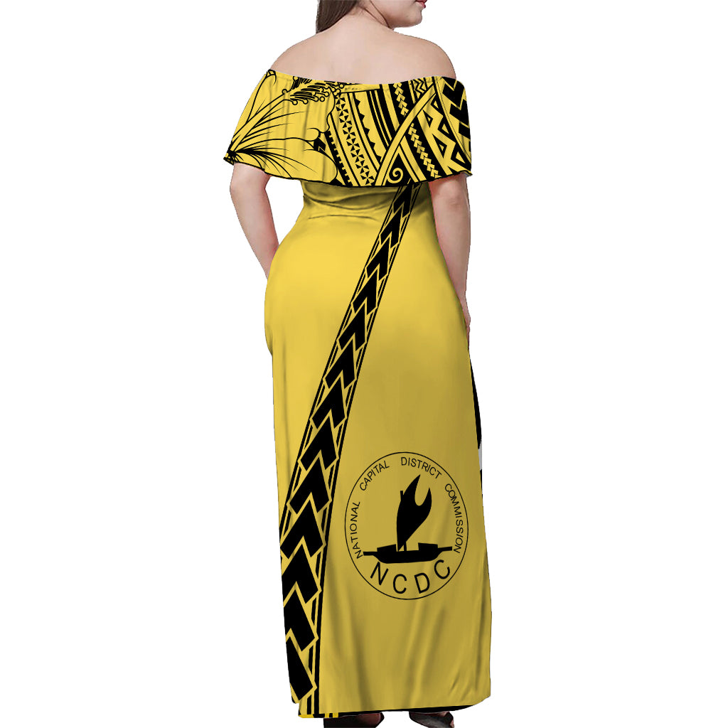PNG Hibiscus Tribal Pattern Off Shoulder Long Dress - NCDC LT7 - Polynesian Pride