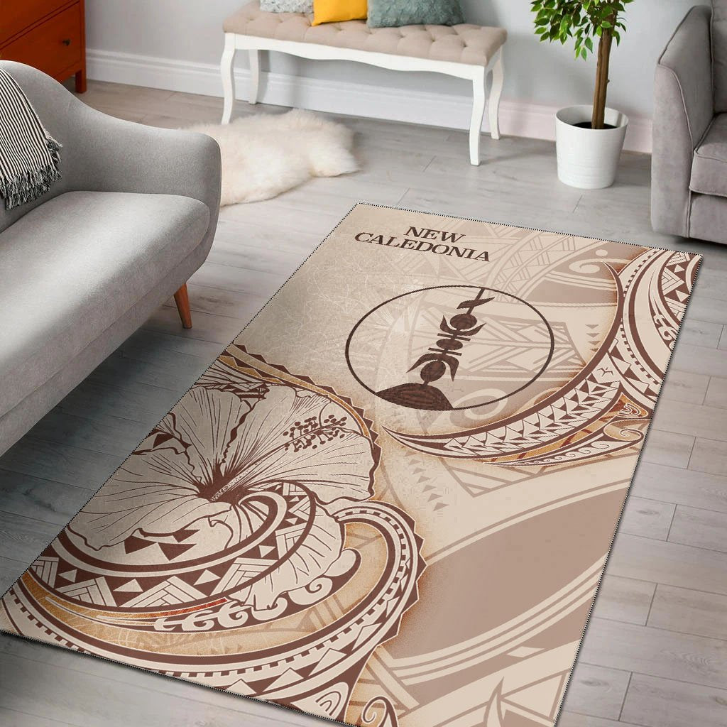 New Caledonia Area Rug - Hibiscus Flowers Vintage Style Nude - Polynesian Pride