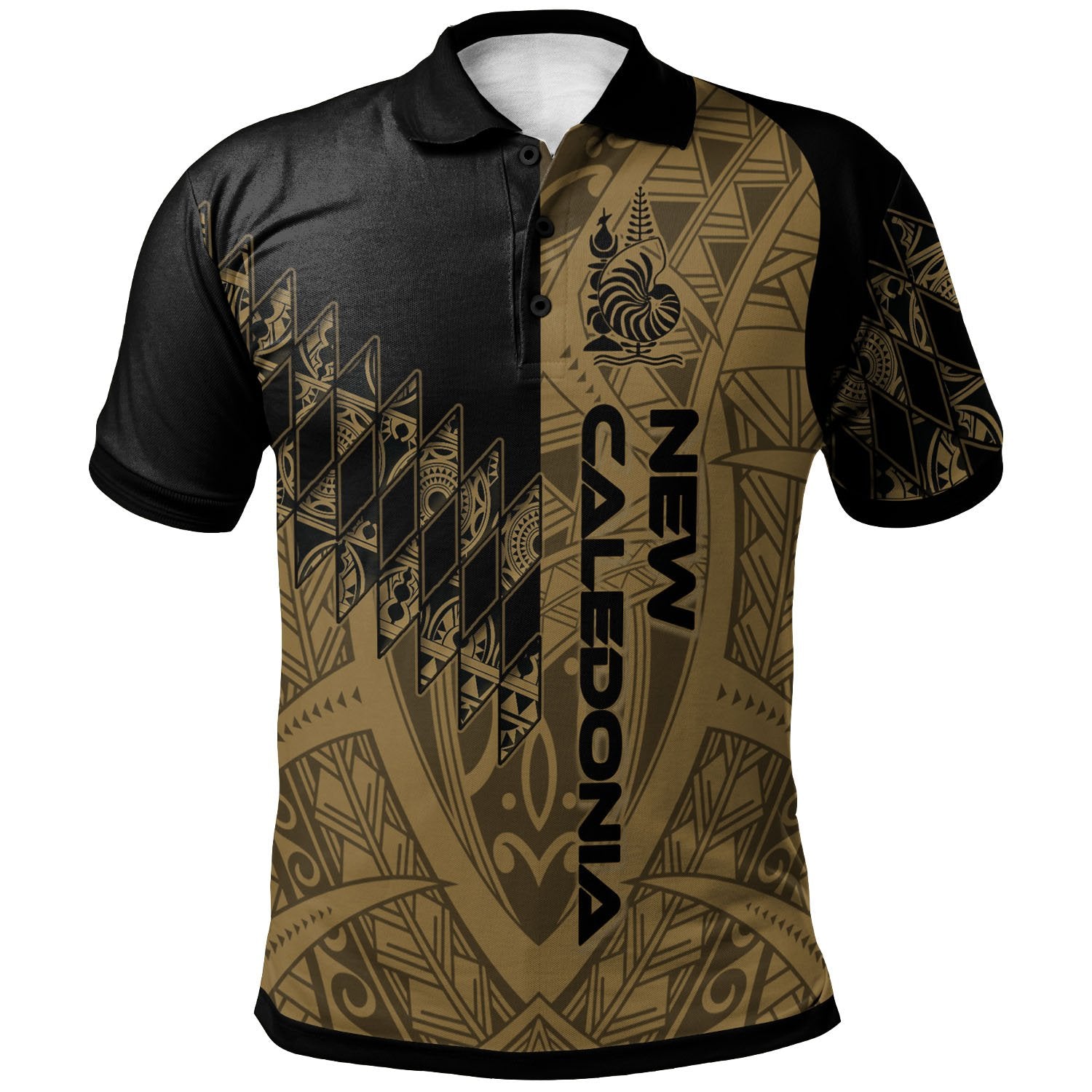 New Caledonia Polo Shirt Gold Color Symmetry Style Unisex Black - Polynesian Pride