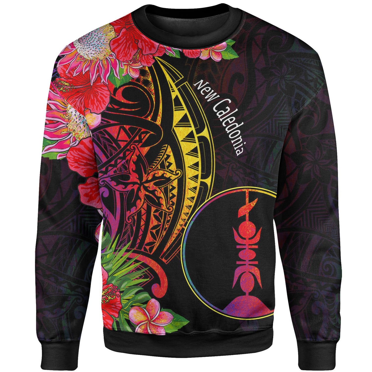 New Caledonia Sweatshirt - Tropical Hippie Style Unisex Black - Polynesian Pride