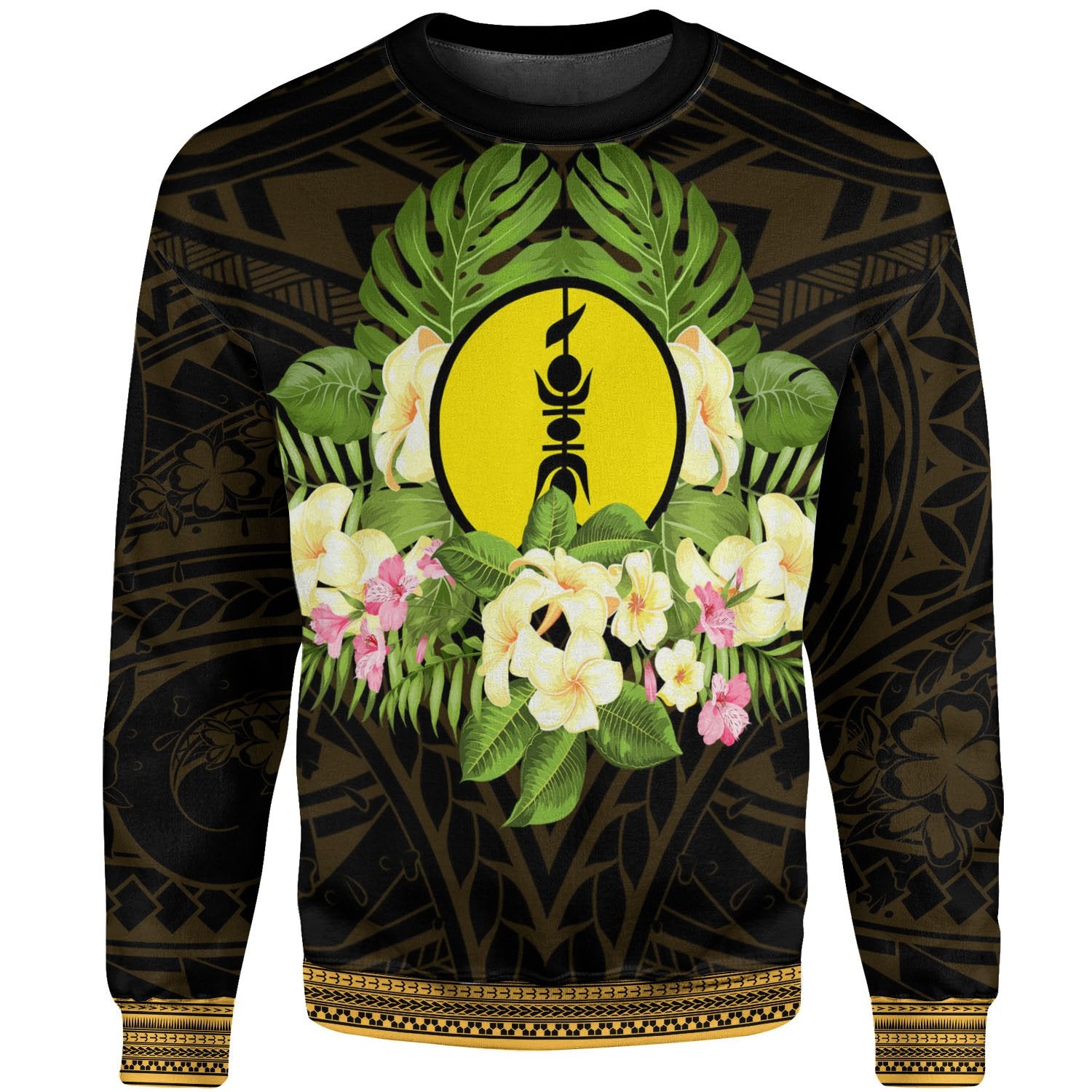 New Caledonia Sweatshirt - Polynesian Gold Patterns Collection Unisex Black - Polynesian Pride