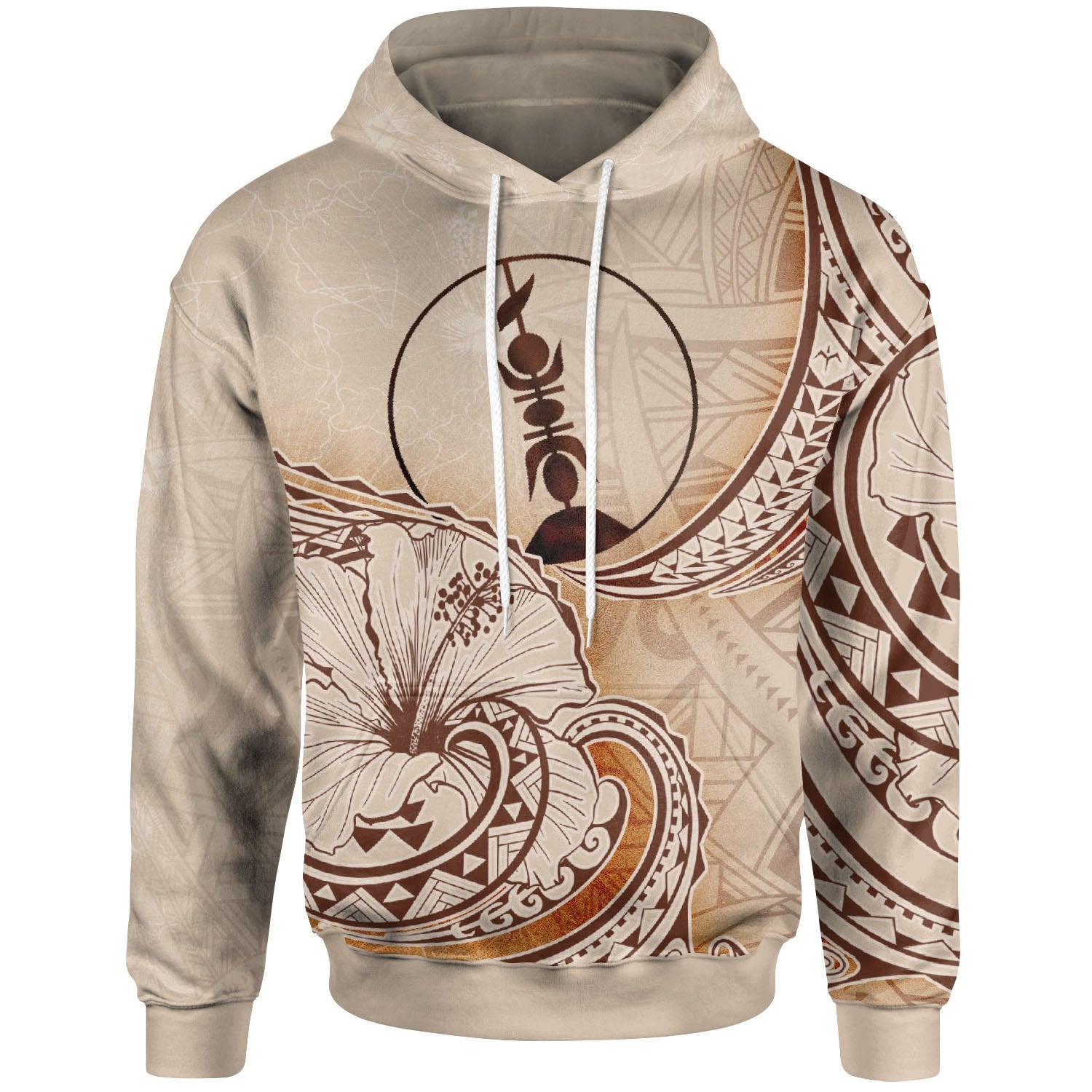 New Caledonia Hoodie Hibiscus Flowers Vintage Style Unisex Nude - Polynesian Pride