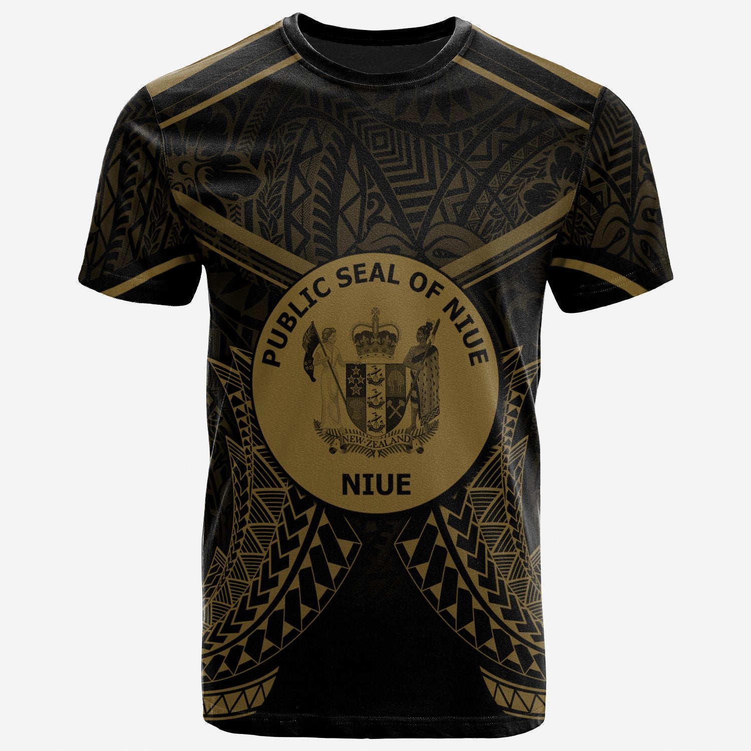 Niue T Shirt Niue Seal With Gold Line Style Unisex Black - Polynesian Pride