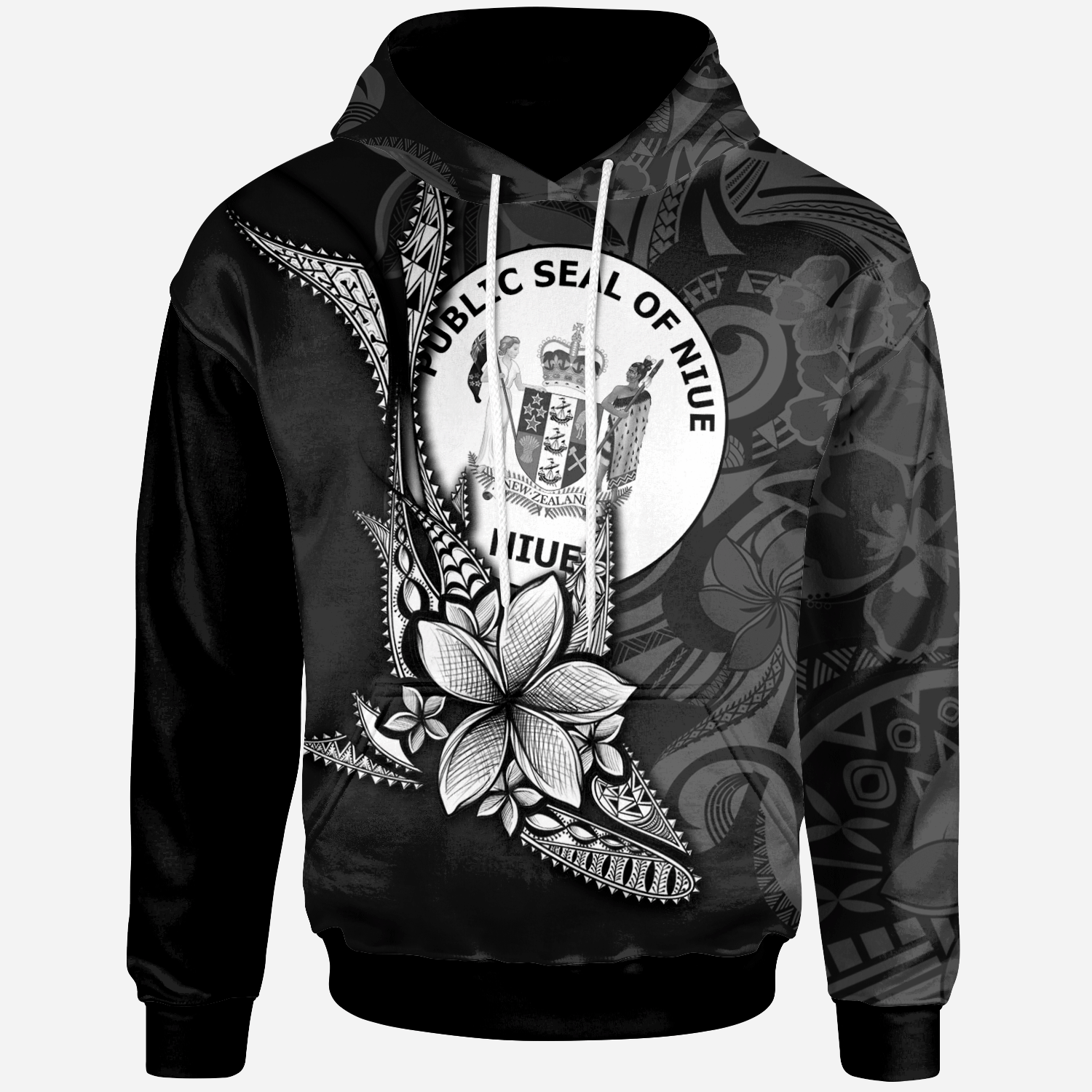 Niue Custom Hoodie Fish With Plumeria Flowers Style Unisex Black - Polynesian Pride