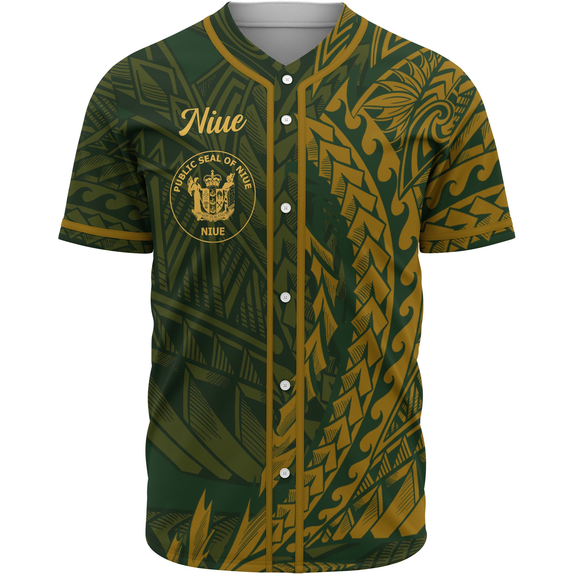 Niue Baseball Shirt - Green Wings Style Unisex Gold - Polynesian Pride