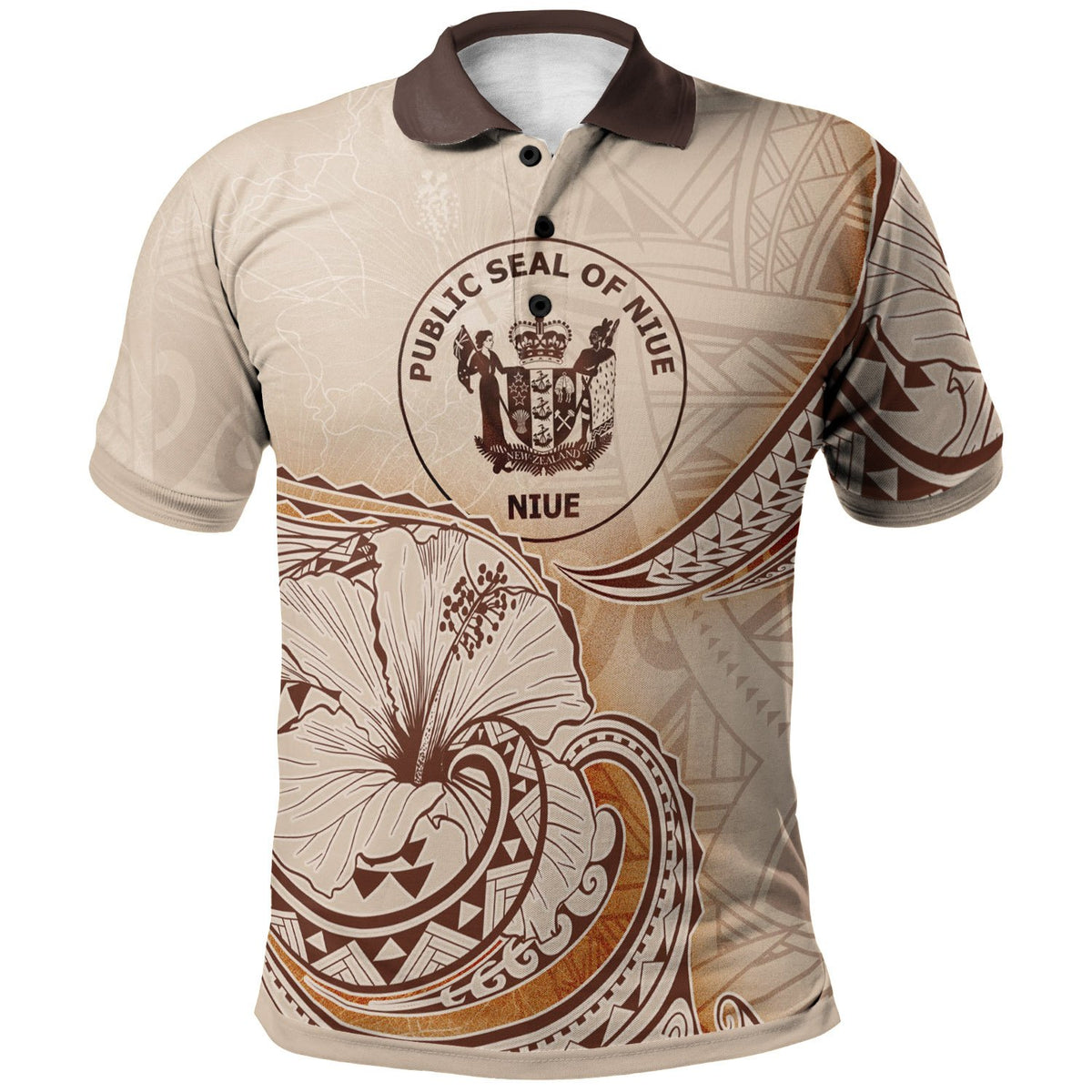 Niue Polo Shirt Hibiscus Flowers Vintage Style Unisex Nude - Polynesian Pride